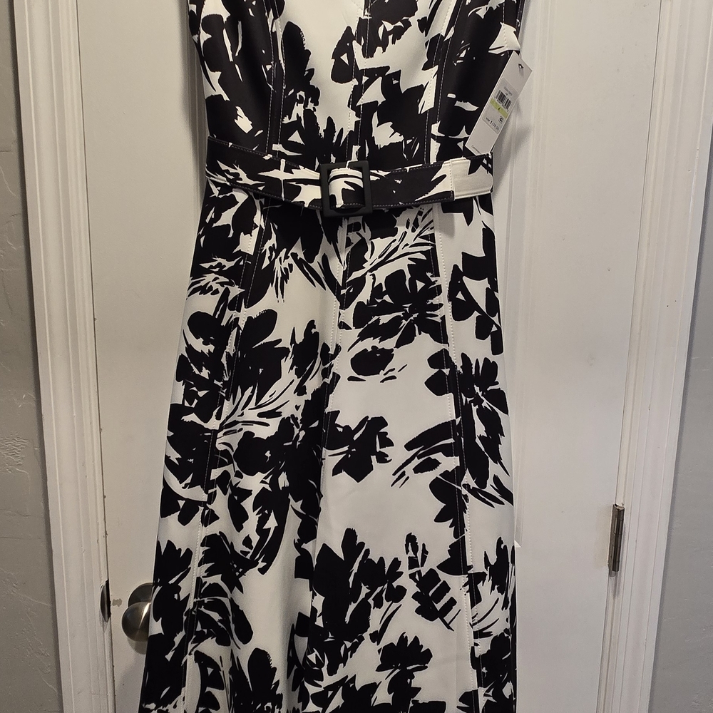 Calvin Klein Black and White Midi Dress - Picture 2 of 9